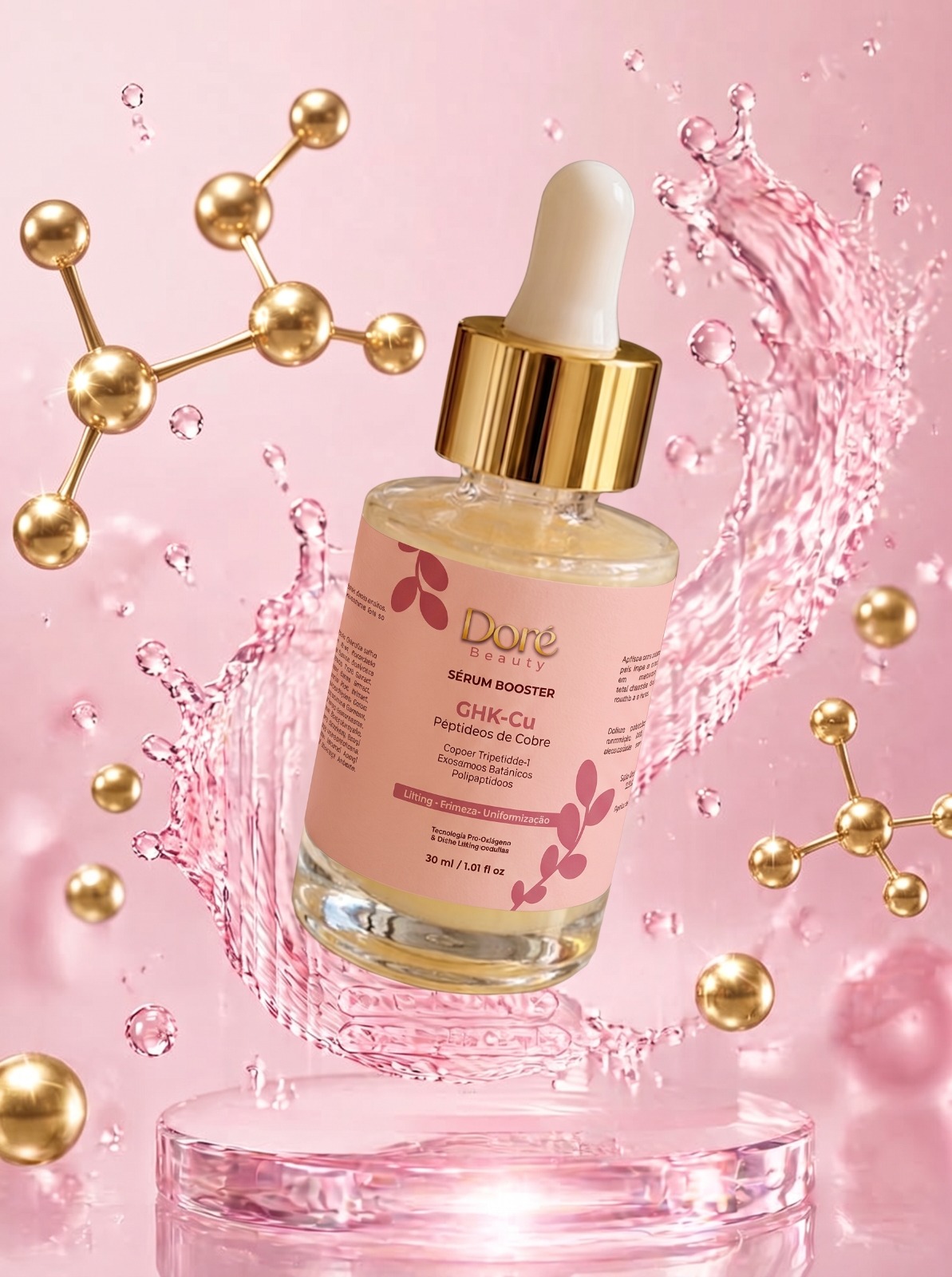 Sérum Doré Beauty GHK-Cu em ambiente de biotecnologia